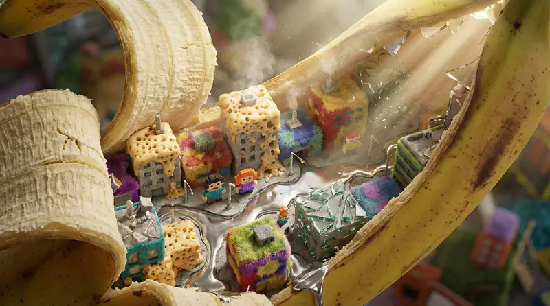 Preview of Nano-Scale Cityscape Inside a Banana Peel Prompt