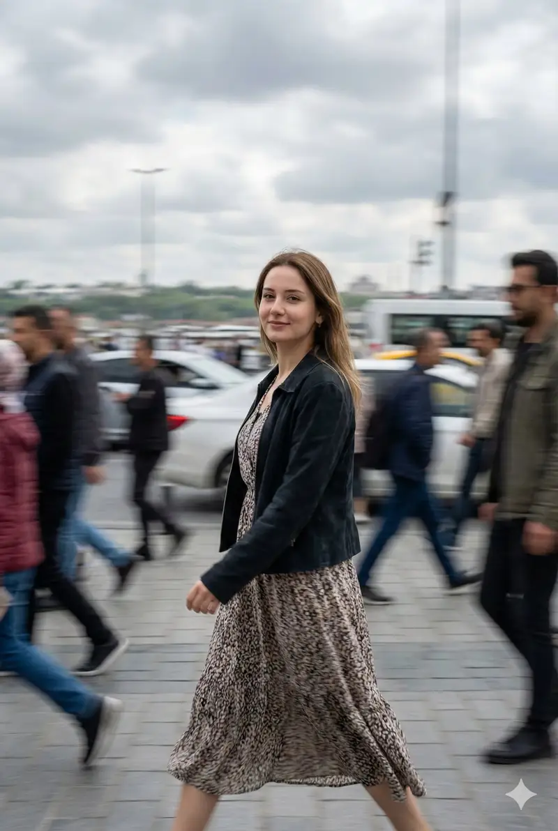 Preview of Cinematic Motion Blur Street Portrait Prompt