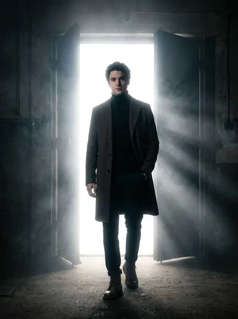 Preview of Cinematic Silhouette with Bright Doorway