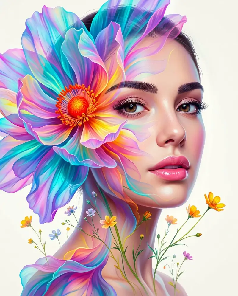 پیش‌نمایش پرتره سوررئال دابل‌اکسپوژر گل‌دار