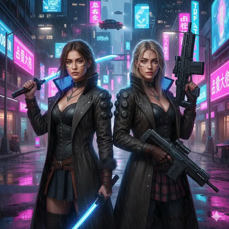 Preview of Cyberpunk Motorcycle Chase in Neon Megacity