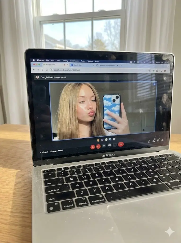 پیش‌نمایش Raw Photo of MacBook Screen During Google Meet Selfie