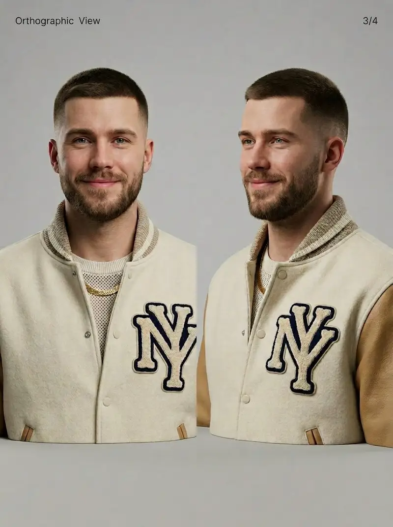Preview of 3D Character Sheet for Varsity Jacket Prompt