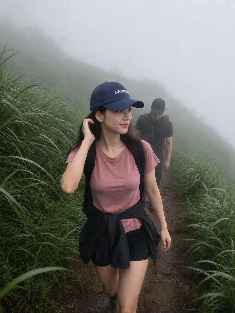 پیش‌نمایش Misty Mountain Hiking Portrait