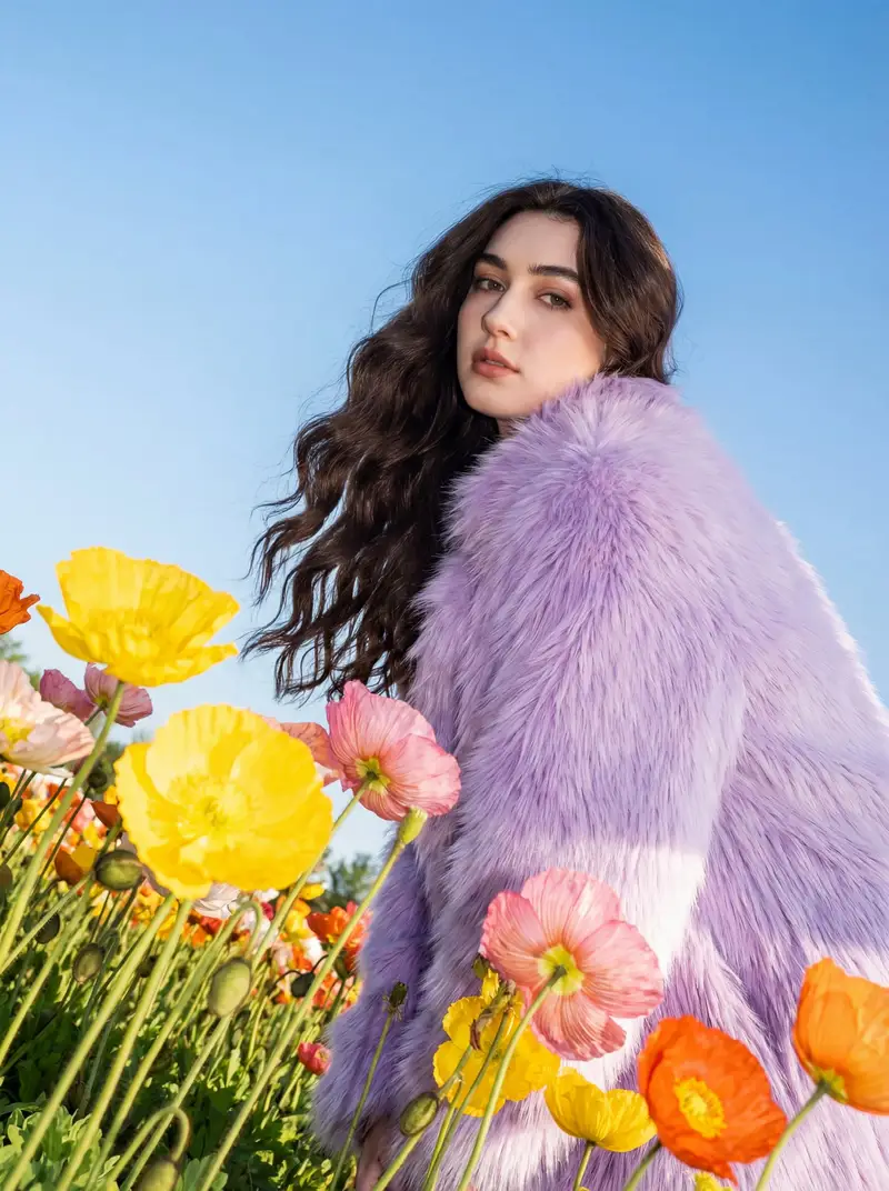 Preview of Harsh Flash Fashion Portrait in Flower Field Prompt · 2