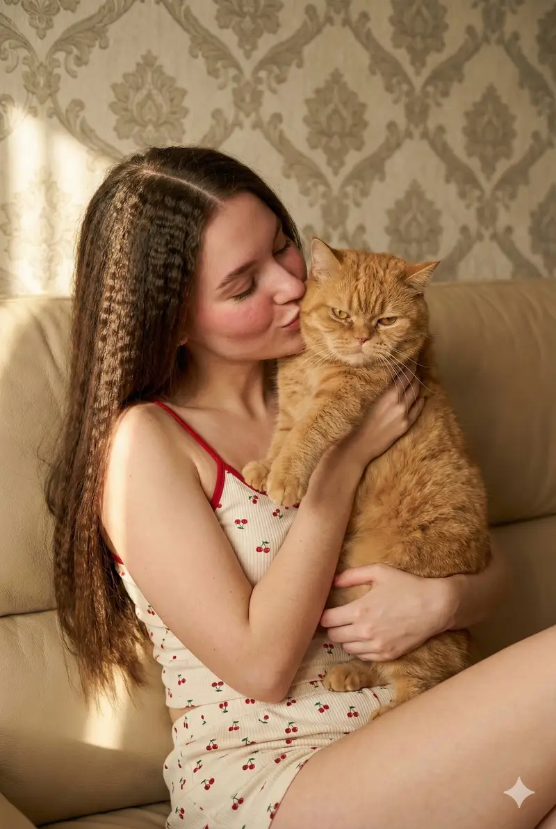 Preview of Coquette Aesthetic Portrait with Cat