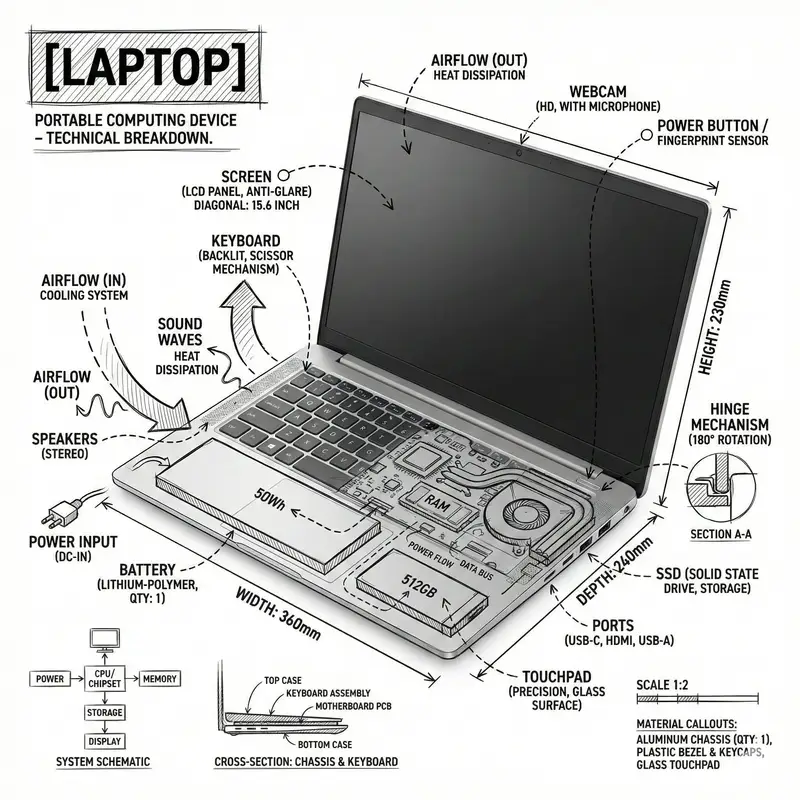 پیش‌نمایش Technical Infographic Overlay on a Laptop Image