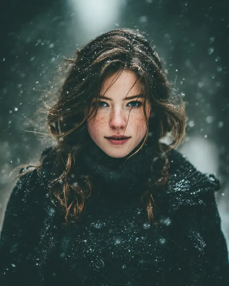 Preview of Cinematic Winter Portrait with Snowfall