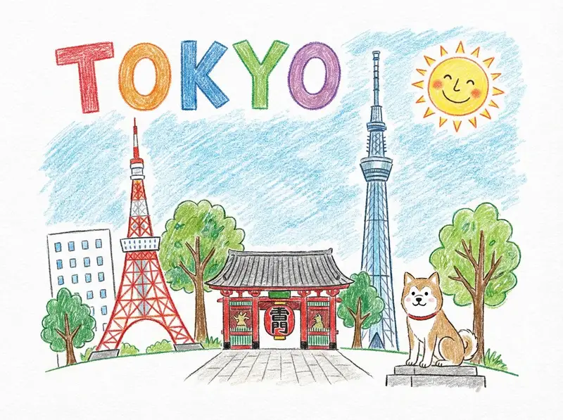 پیش‌نمایش Child-like Crayon and Colored Pencil City Drawing