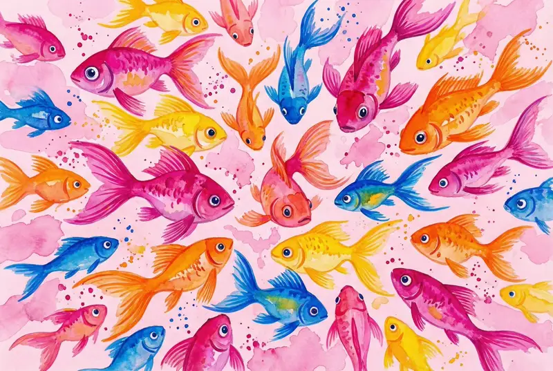 Preview of Watercolor School of Stylized Fish