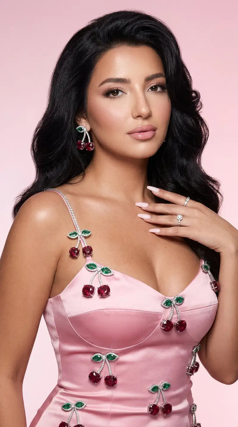 Preview of Luxury Fashion Editorial Portrait with Diamond Cherry Jewelry