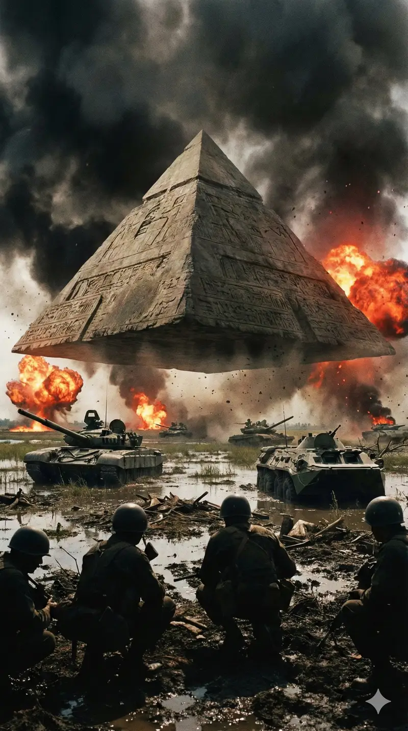 Preview of Ancient Pyramid Floating Over a Modern Battlefield