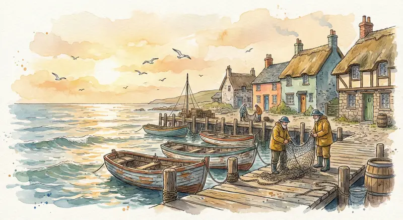 Preview of Watercolor Illustration of a Cozy Seaside Harbor Village
