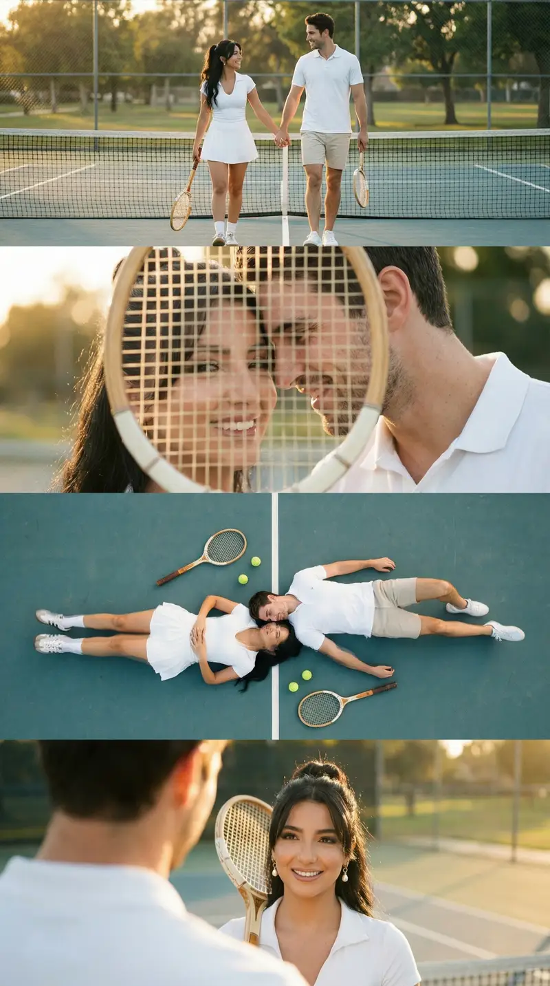 پیش‌نمایش 4-Panel Tennis Couple Storyboard Prompt