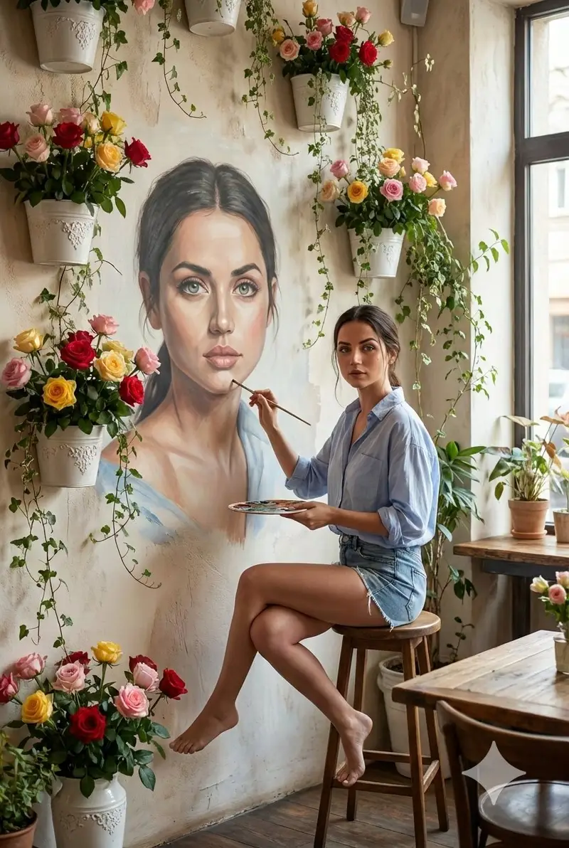 Preview of Ana de Armas Painting a Realistic Mural of Herself
