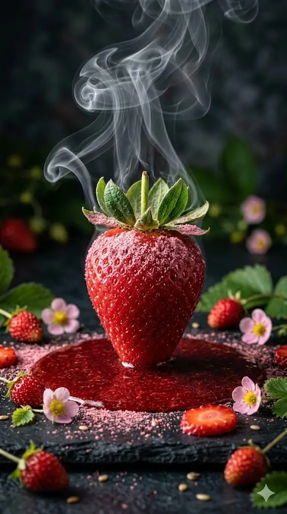 Preview of Cinematic Macro Photograph of a Strawberry in Syrup