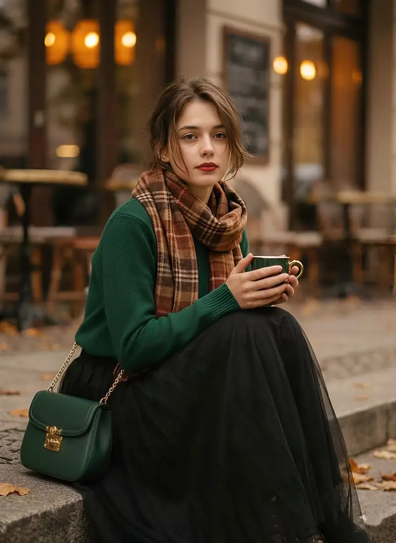 پیش‌نمایش 1970s Aesthetic Fashion Portrait with Coffee Cup