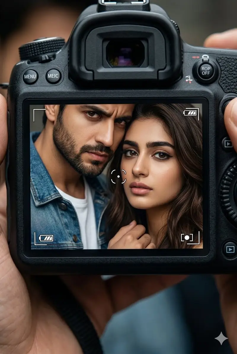 پیش‌نمایش پرتره زوج روی صفحه دوربین DSLR