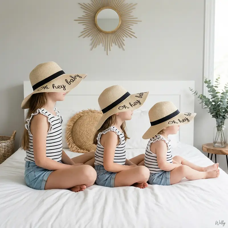 پیش‌نمایش Bohemian Sisters Portrait with Floppy Hats and Signature