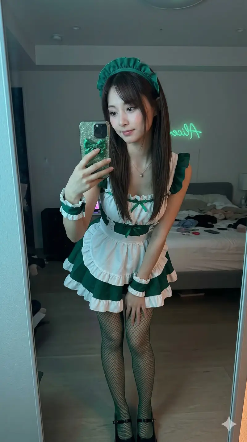 Preview of Tzuyu Maid Cosplay Mirror Selfie