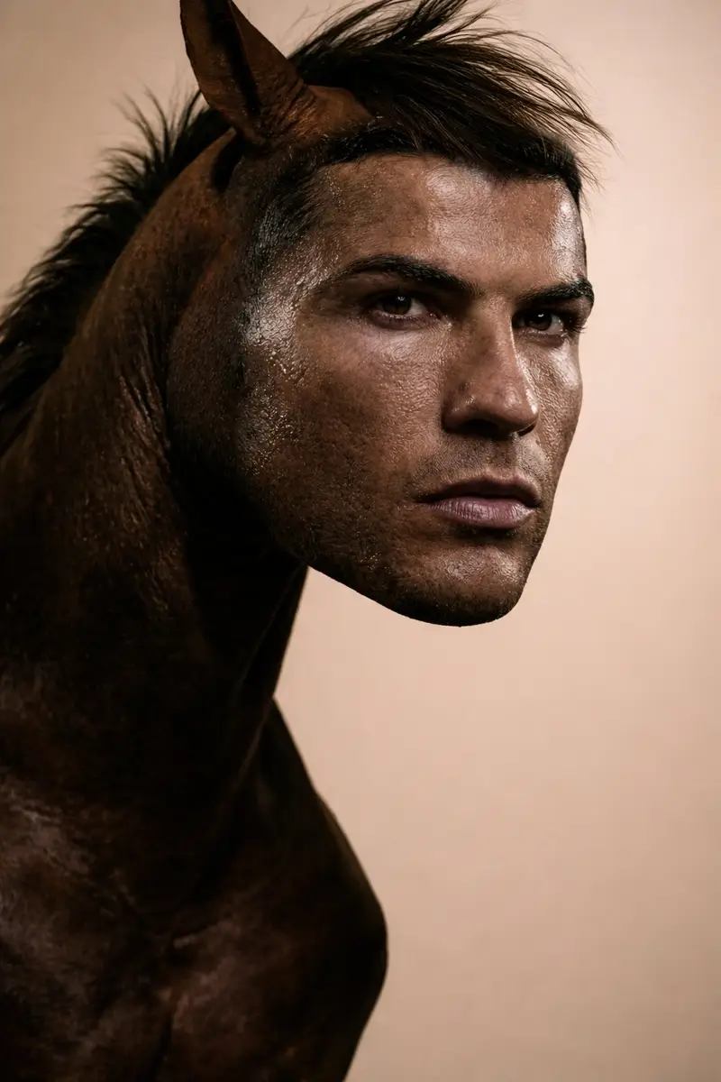 Preview of Hybrid Humanoid-Horse Portrait (Ronaldo/Messi inspired)