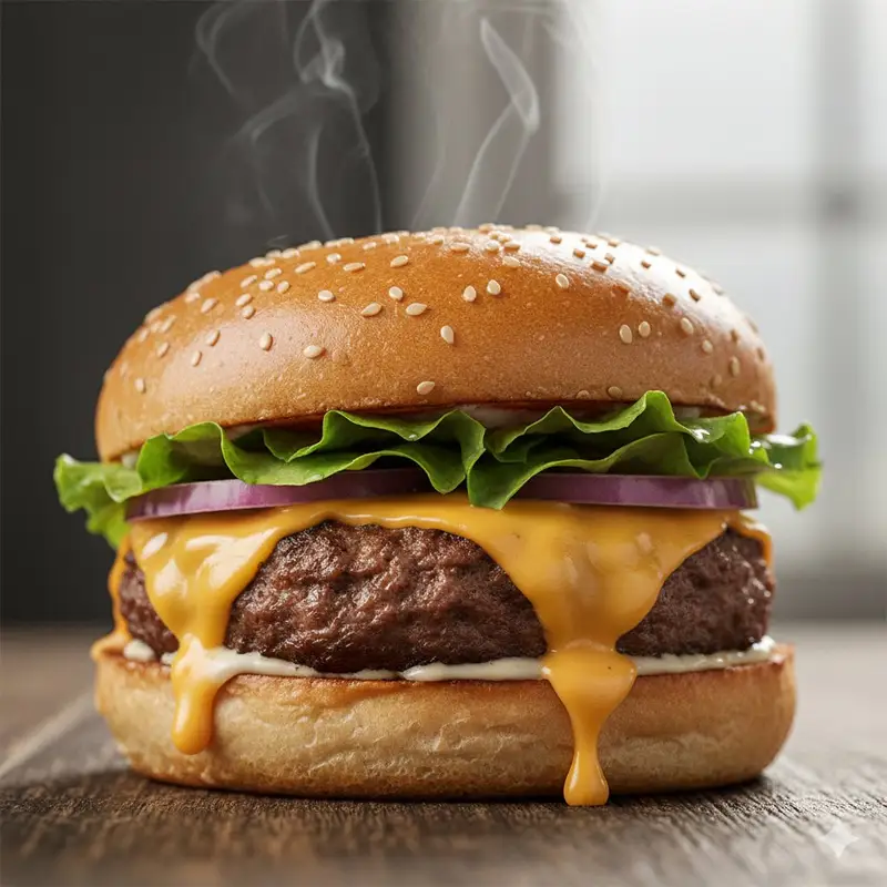 پیش‌نمایش Macro Food Photography of a Juicy Beef Burger