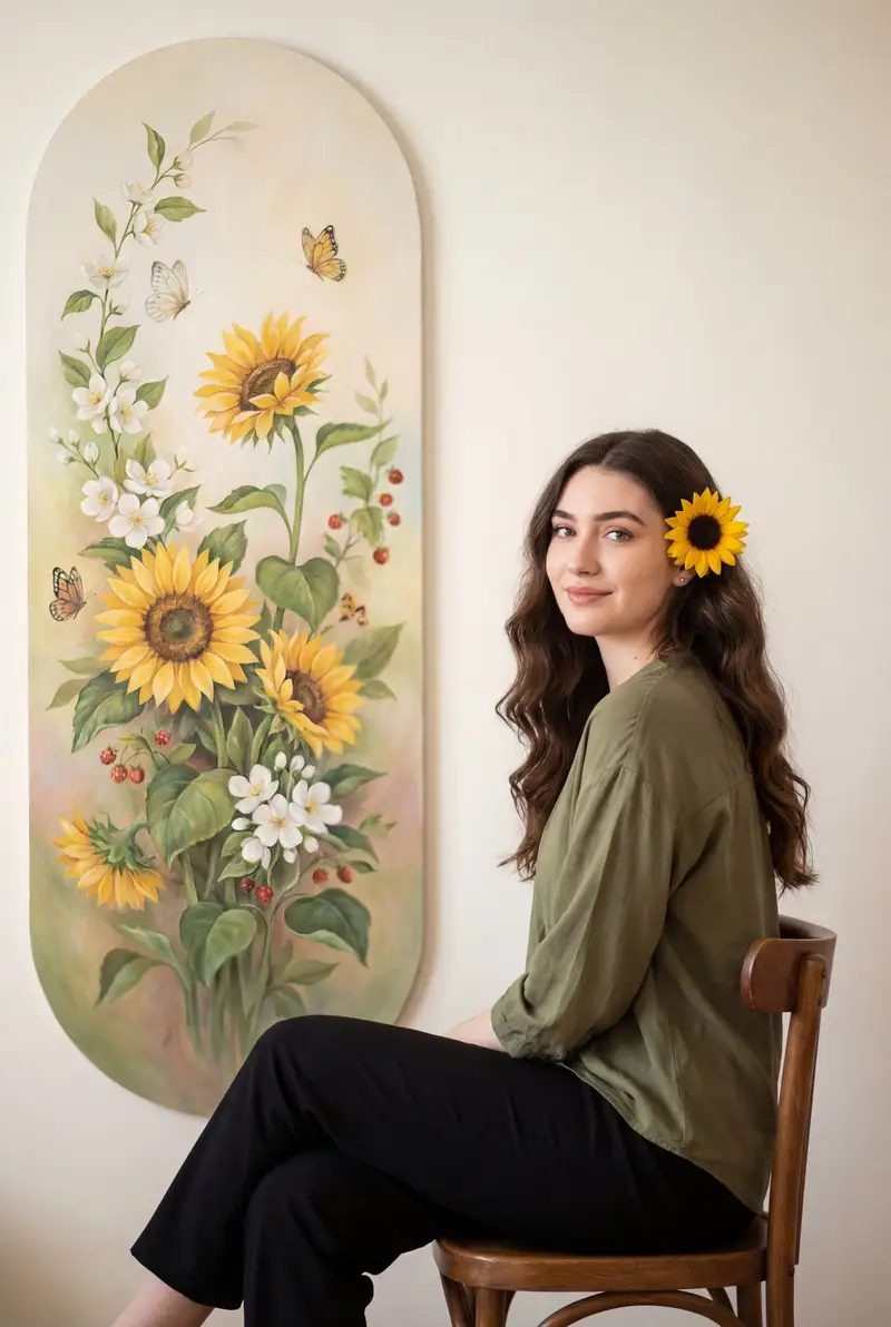 Preview of Warm Botanical Portrait with Sunflower Art