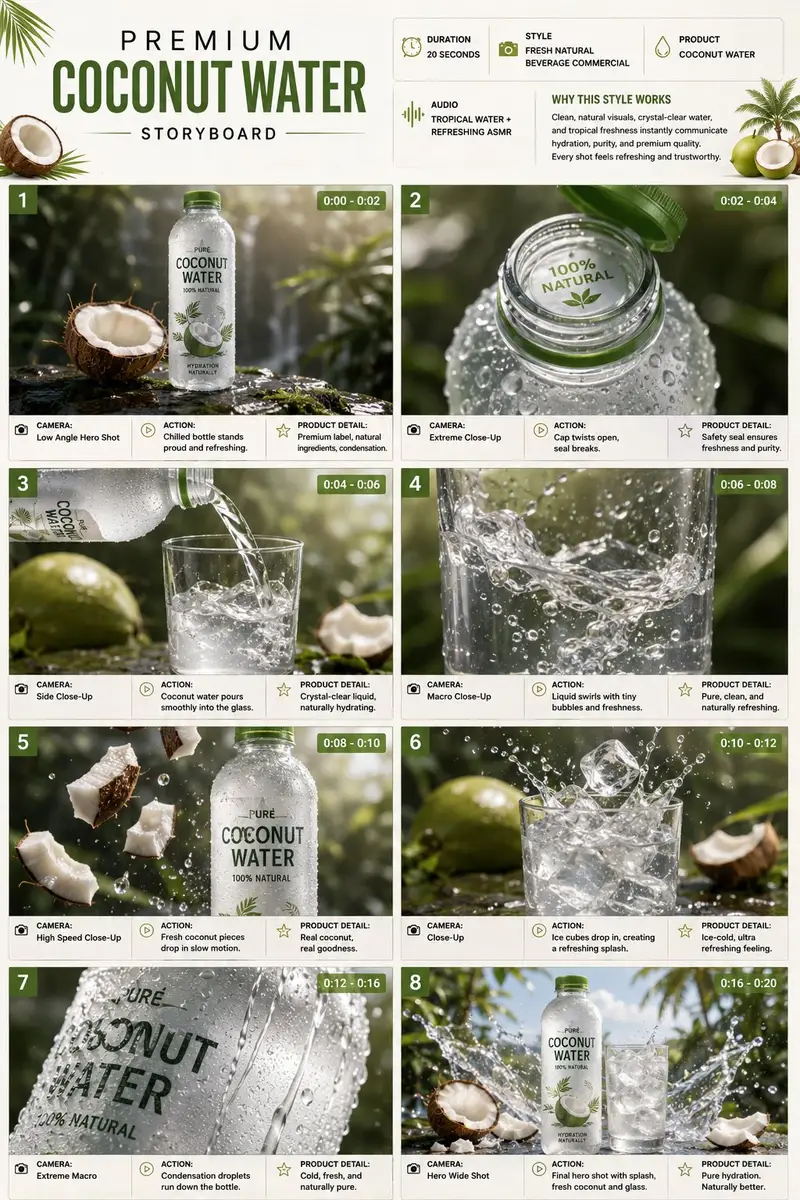 پیش‌نمایش Coconut Water Product Storyboard