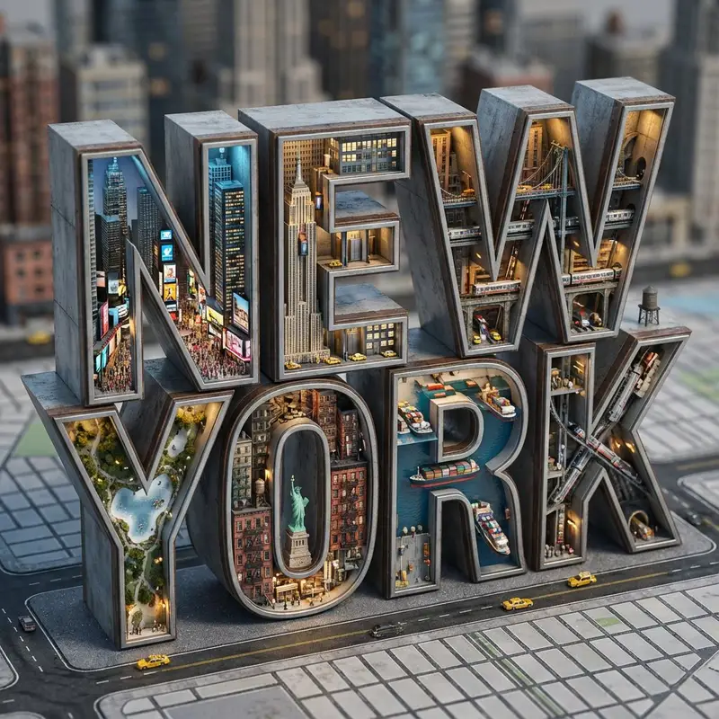 Preview of Architectural Typography Micro-World Render Prompt (New York)