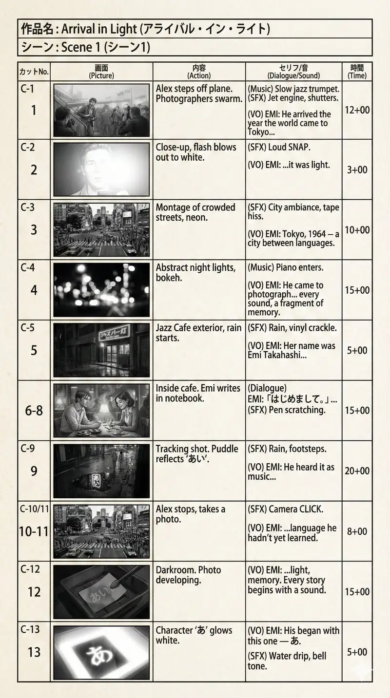 Preview of E-Konte (Japanese Storyboard) Generation