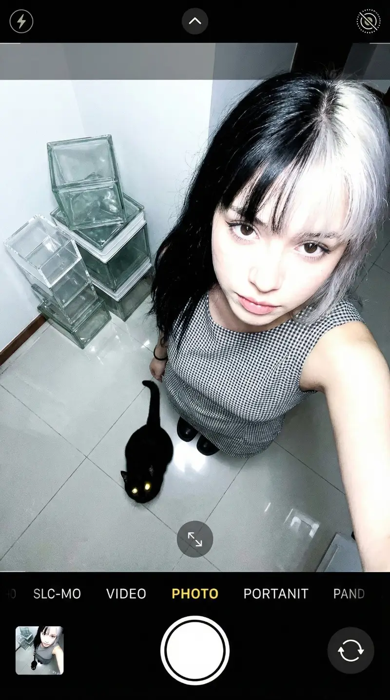 Preview of Overhead Smartphone Selfie with Black Cat