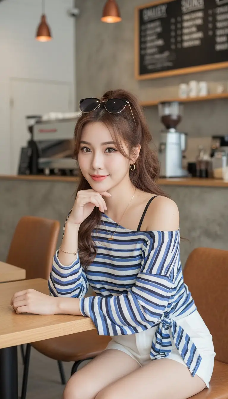 پیش‌نمایش Stylish Woman in Modern Cafe