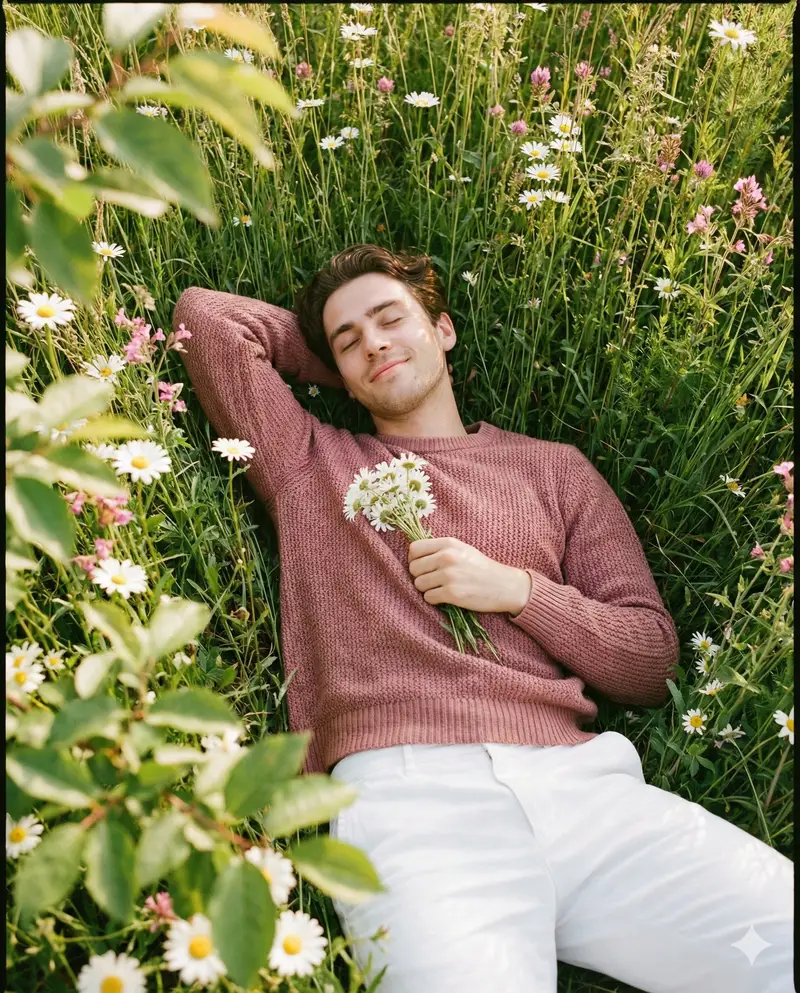 Preview of Romantic Top-Down Portrait in a Wildflower Meadow