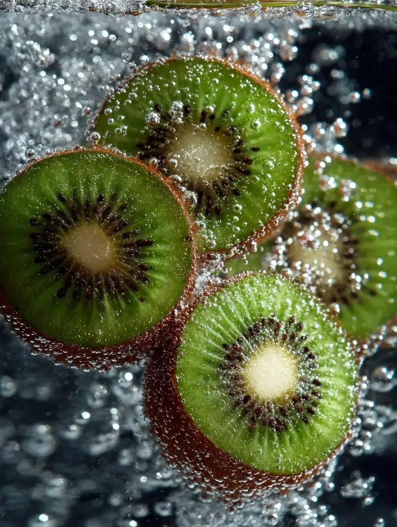 Preview of Macro Shot of Kiwi Slices in Sparkling Water
