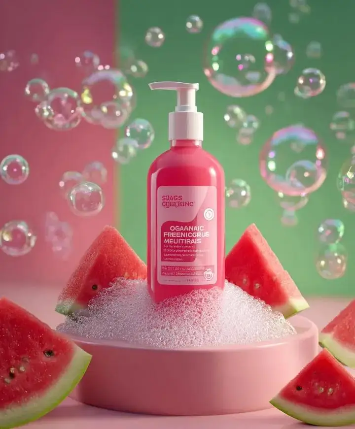 Preview of Skincare product advertisement with watermelon and bubbles