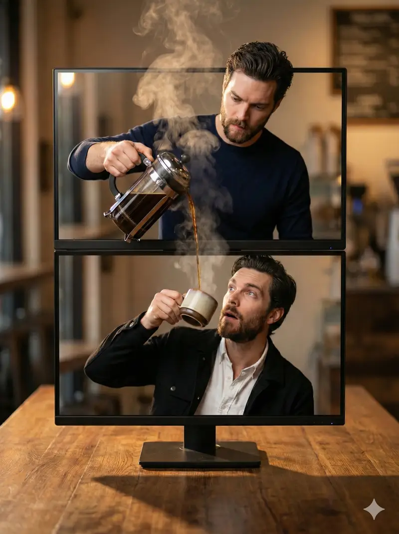 پیش‌نمایش Coffee Pouring Cinematic Artwork (Dual Monitor)