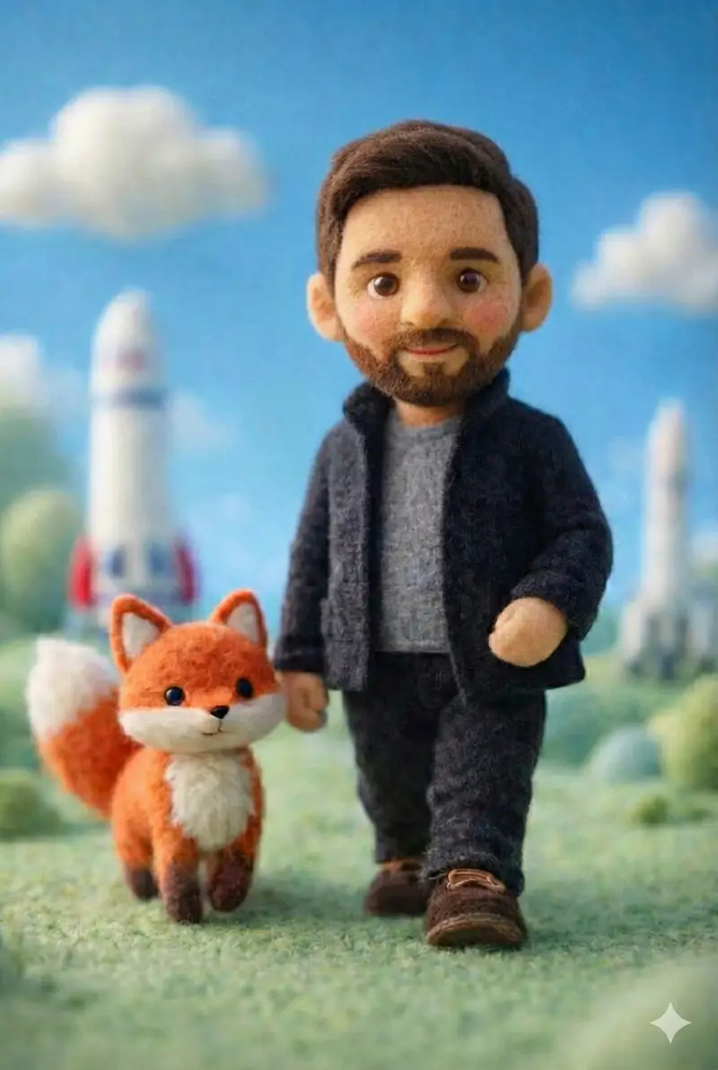 Preview of Handcrafted Felt Miniature Scene with Tech Character