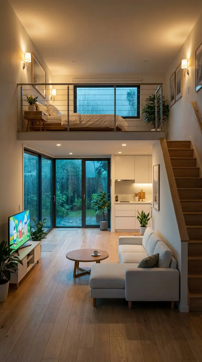 پیش‌نمایش Cozy Split-Level Studio Apartment with Rainy Garden View
