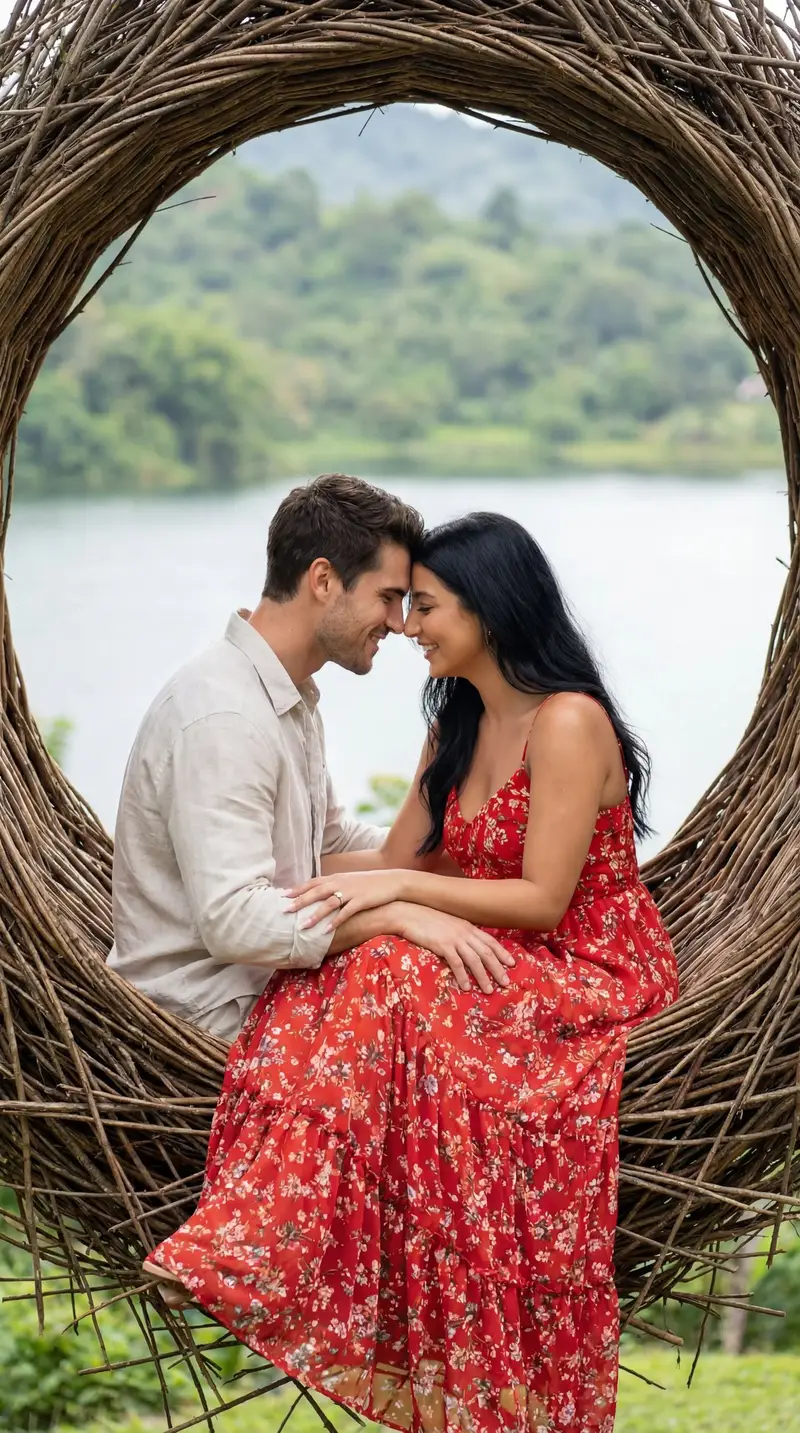 Preview of Photoreal Romantic Couple in Nature Nest Editorial Prompt