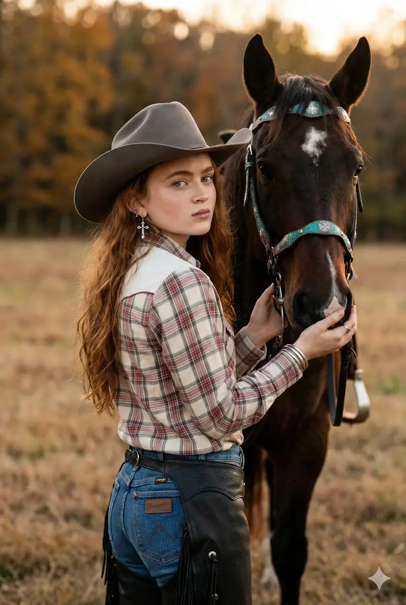 Preview of Rustic Cowgirl Portrait with Horse