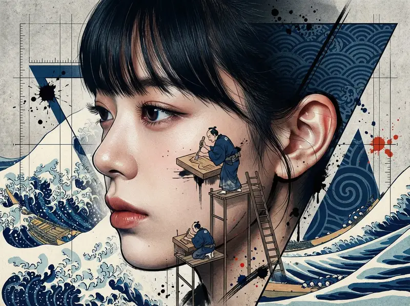 Preview of Photorealistic Portrait with Ukiyo-e and Industrial Fusion