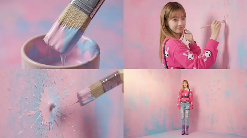 Preview of Cinematic 4-Cut Video Prompt of Woman Painting