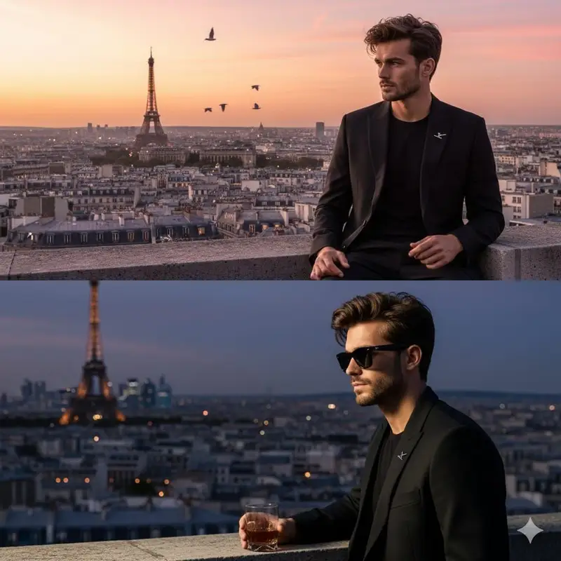 Preview of Cinematic Fashion Portrait on a Paris Rooftop