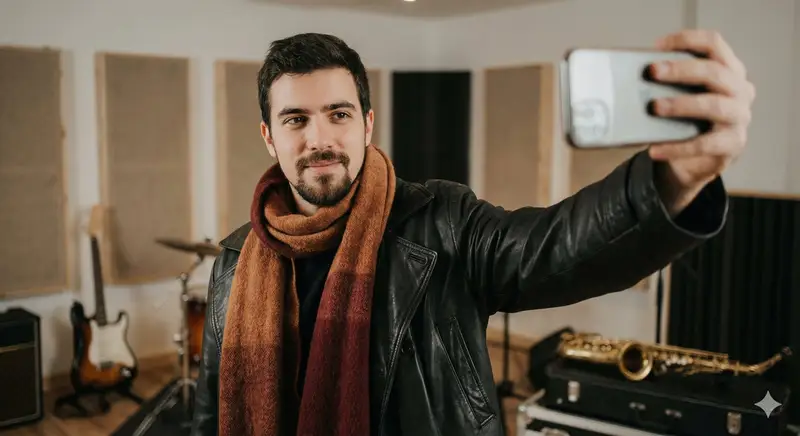 پیش‌نمایش Selfie Portrait in Recording Studio Prompt