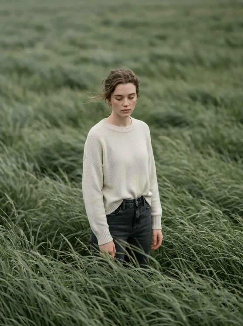 Preview of Cinematic Portrait in Sage-Green Grass Field