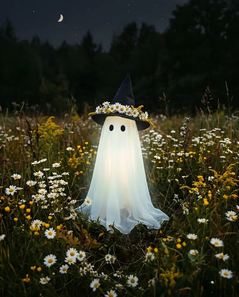 Preview of Whimsical Ghost in Wildflower Field