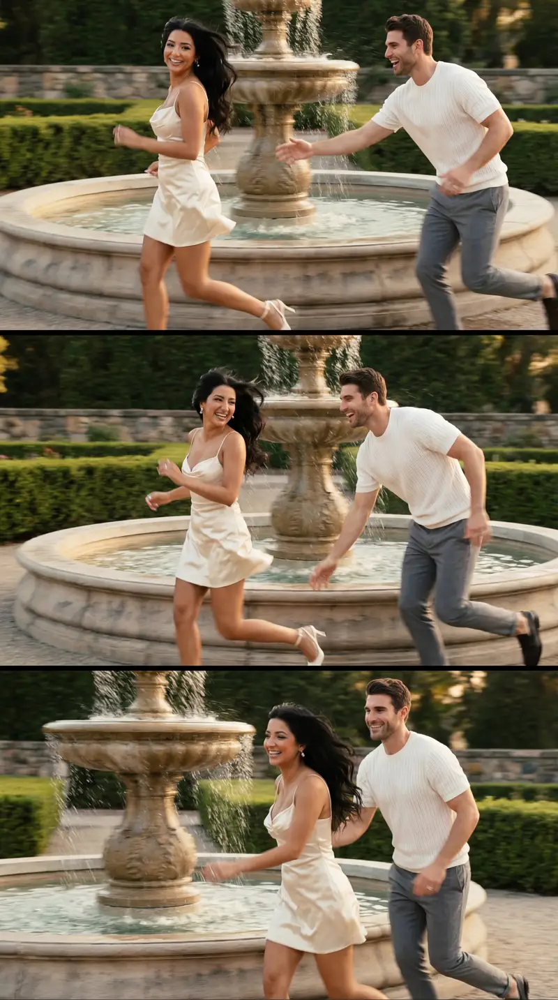 Preview of Cinematic Garden Fountain Motion Sequence Prompt