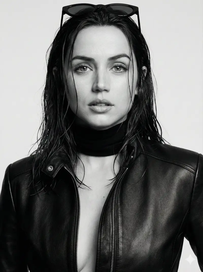 Preview of Monochrome Cinematic Fashion Portrait (Billie Eilish Likeness)