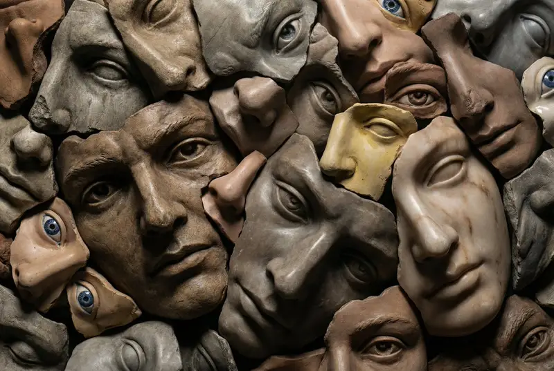 Preview of Hyperrealistic Sculptural Collage of Fragmented Faces