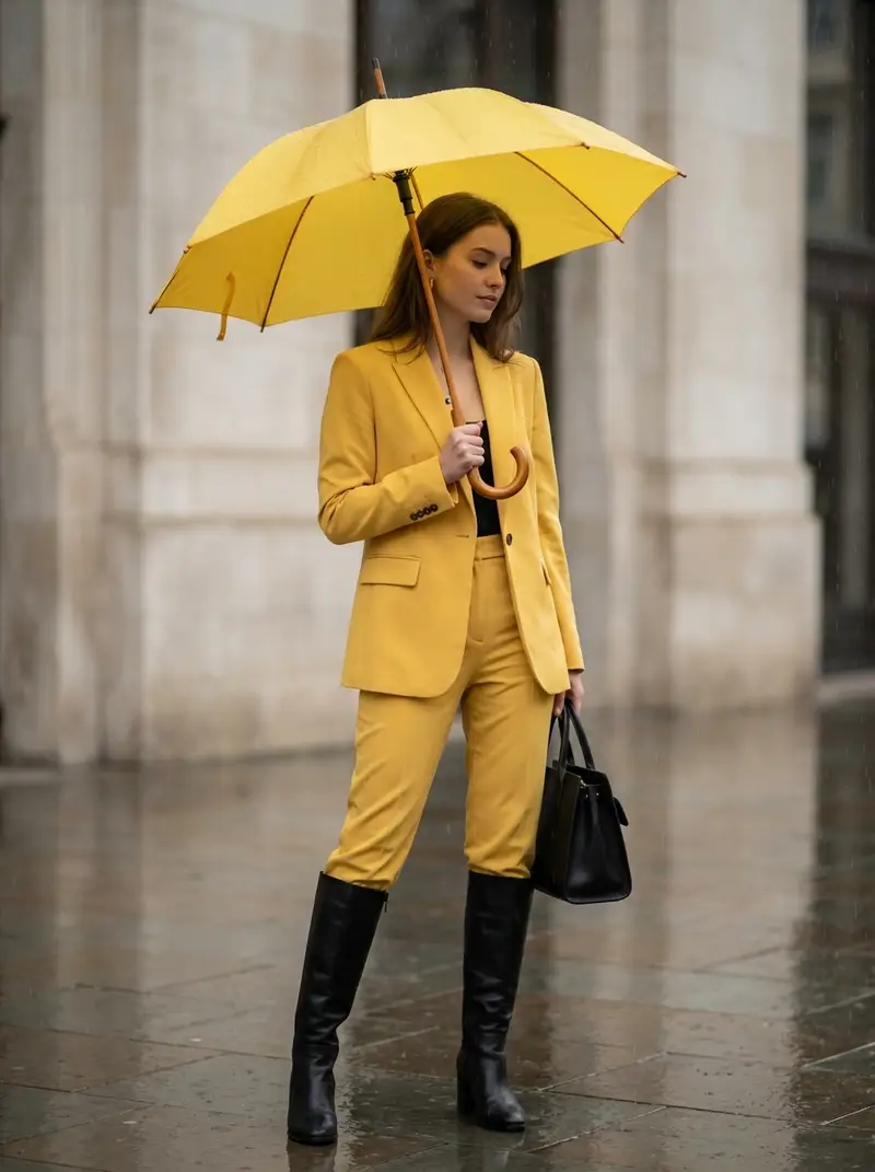 پیش‌نمایش Rainy Day Yellow Power Suit Editorial Prompt